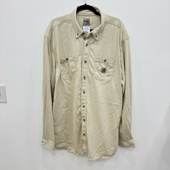 Men's Fire Resistant Long Sleeve Button Down Collar Shirt Khaki, XXL Carhartt - Picture 1 of 6